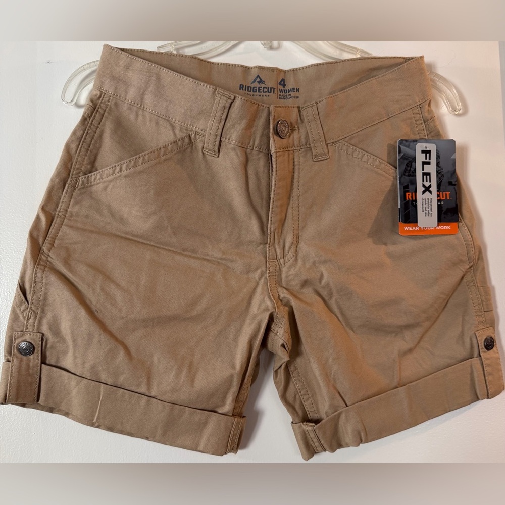 RIDGECUT Women’s Tan Flex Tough Wear Roll-Cuff Work Shorts